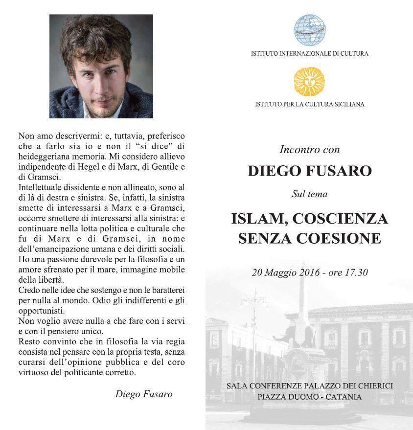 “Islam, coscienza senza coesione”. Incontro con Diego Fusaro